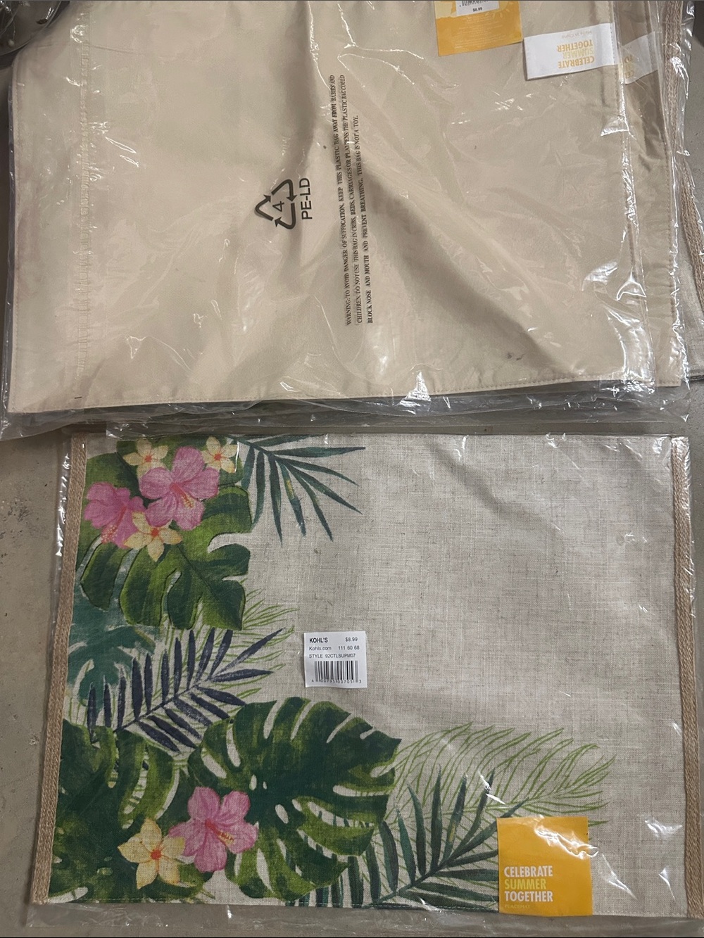 Kohl's Tropical Leaf & Pink Floral Placemats - Green, Pink, Cream x 8
